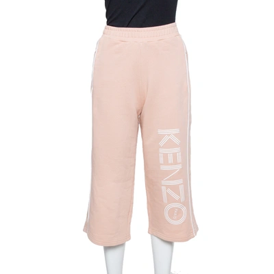 Pre-owned Kenzo Salmon Pink Knit Logo Printed Cropped Track Pants Xs