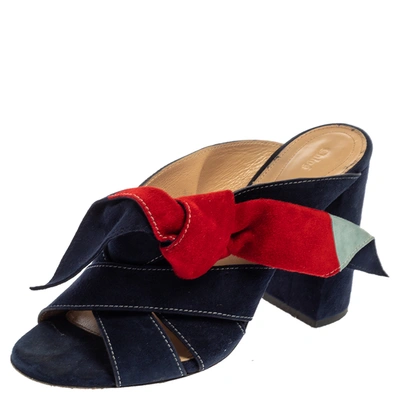 Pre-owned Chloé Multicolor Suede Naille Bow Sandals Size 38.5