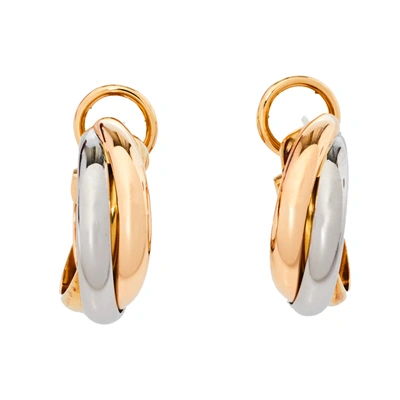 Pre-owned Cartier Trinity 18k Three Tone Gold Hoop Earrings