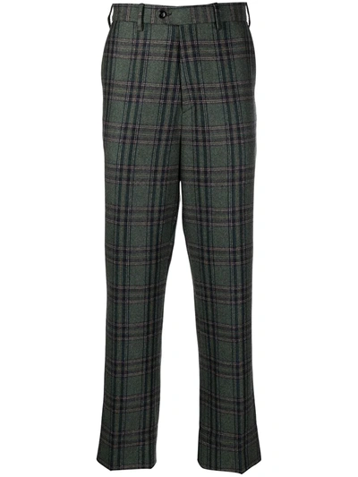 Paura Mid-rise Check-print Wool Trousers In Green
