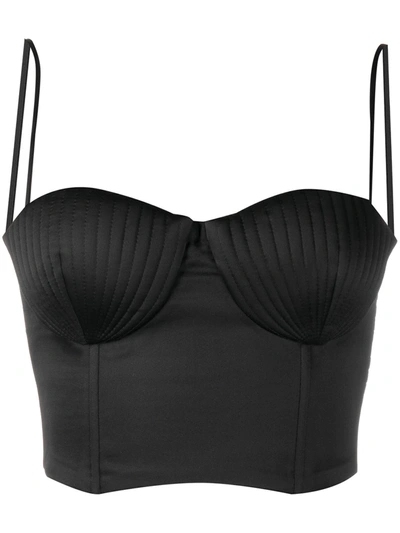 Bevza Sweetheart-neck Satin Cropped Top In Black