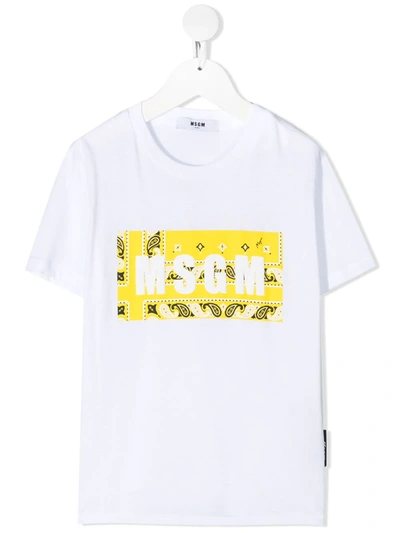 Msgm Kids' Logo-print Cotton T-shirt In White
