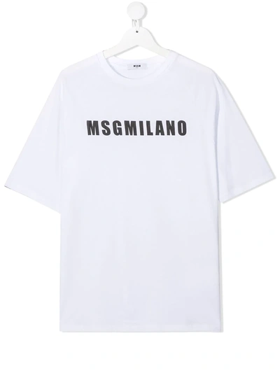 Msgm Kids' Short-sleeve Cotton Logo T-shirt In White