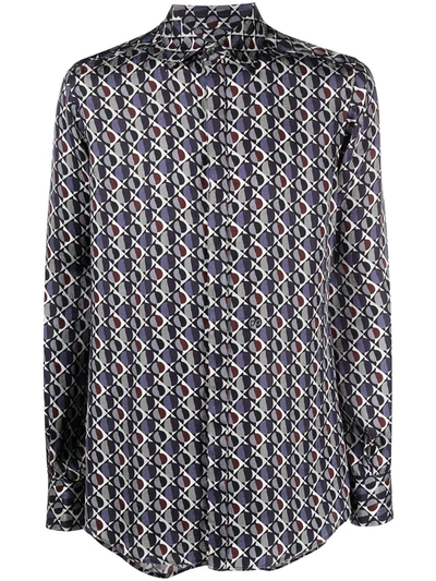 Dolce & Gabbana Silk Gold-fit Shirt With Geometric Print In Multicolor