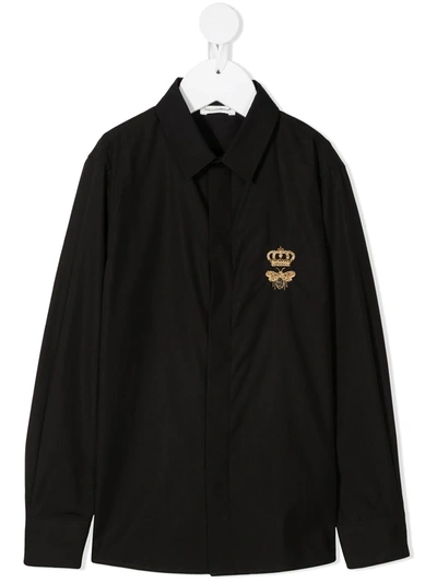 Dolce & Gabbana Kids' Logo-print Long-sleeved Shirt In Black