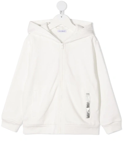 Dolce & Gabbana Kids' Zipped Hoodie With Logo Patch In White