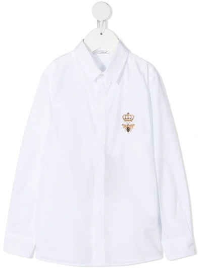 Dolce & Gabbana Kids' Logo-print Button-up Shirt In White