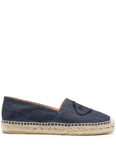 Prada Embroidered Logo Espadrilles In Denim