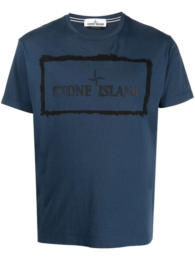 Stone Island Logo Print Short-sleeved Blue T-shirt In Red