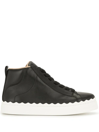 Chloé Lauren Scalloped High-top Sneakers In Black