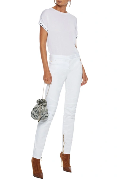 Balmain Zip-detailed Low-rise Skinny Jeans In White