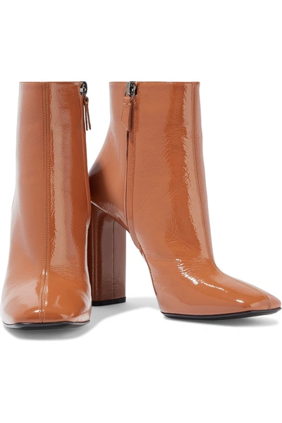 Casadei Textured Patent-leather Ankle Boots In Tan