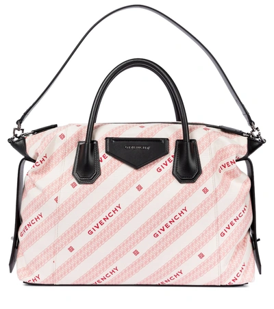 Givenchy Antigona Soft Medium Leather And Canvas Tote Bag In Pink