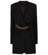 Givenchy Collarless Solid Wool Chain Belted Jacket In Black