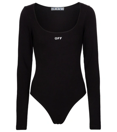 Off-white Ribbed-knit Stretch-cotton Bodysuit In Black White