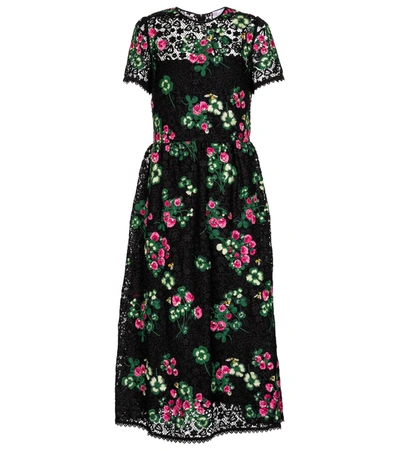 Red Valentino Floral Embroidered Macramé Dress In Black