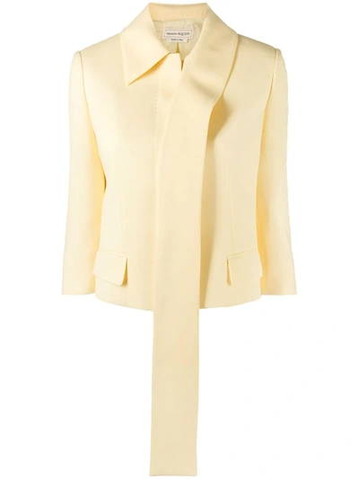 Alexander Mcqueen 3/4-sleeve Boxy Cropped Jacket With Scarf Collar In Honeysuckle