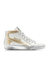 Golden Goose Slide Metallic Distressed Leather High-top Sneakers In Silver