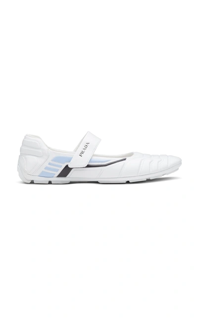 Prada Quilted Sporty Logo Ballerina Flats In Blue