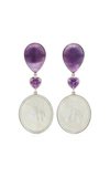 BAHINA WOMEN'S 18K WHITE GOLD AMETHYST; MOTHER-OF-PEARL EARRINGS