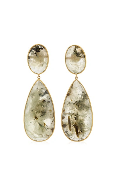 Bahina Women's 18k Yellow Gold Praynite Earrings In Green