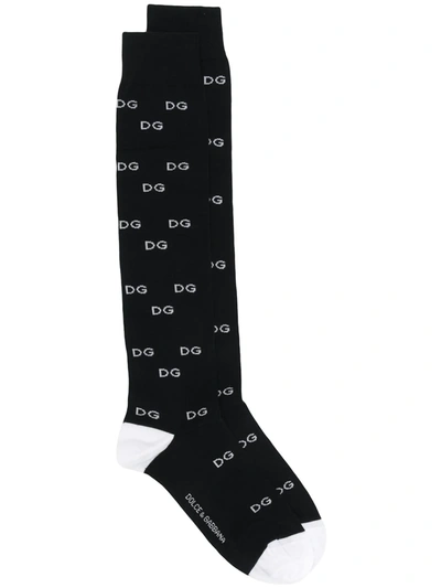 Dolce & Gabbana Knitted Logo Socks In Black