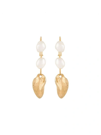 Marni Drop Earrings With Leaf Pendant In Gold