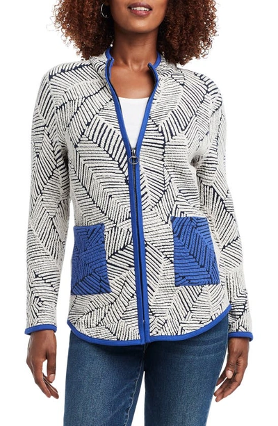 Nic + Zoe New Leaf Printed Zip-up Jacket In Blue Multi