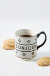 Anthropologie Bistro Tile Bonjour Mug By  In Black Size Mug/cup