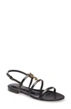 Saint Laurent Cassandra Calfskin Ysl Slingback Sandals In Black