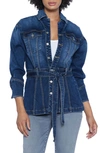 Wash Lab Dojo Belted Denim Jacket In Wash Blue