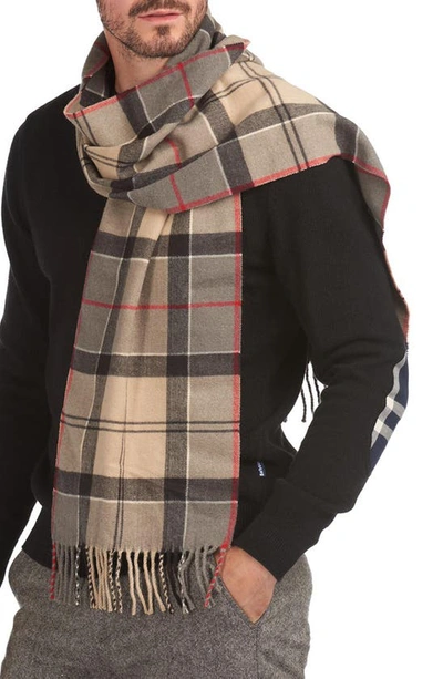 Barbour Tartan Pattern Acrylic Scarf With Fringed Edges In Nude