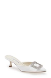 Manolo Blahnik Maysale Crystal Buckle Pointed Toe Mule In Cream