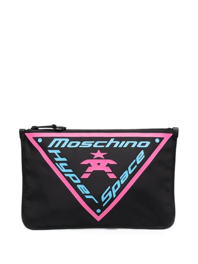 Moschino Graphic-print Clutch Bag In Black