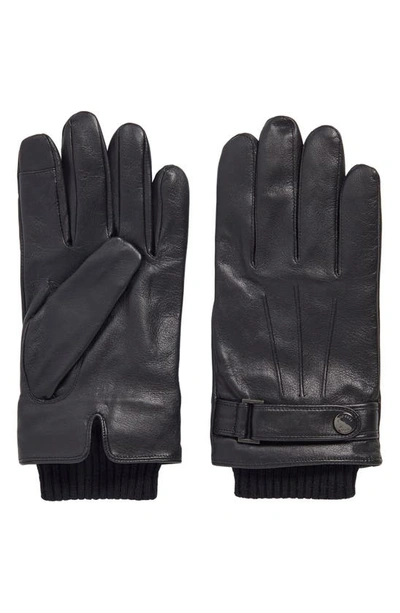 Hugo Boss Boss Hewen Leather Gloves Black Leather Man