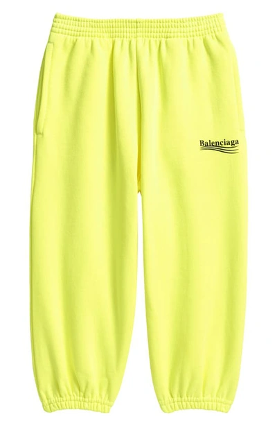 Balenciaga Kids' Election Logo Jogger Sweatpants In Fluo Yellow/ Black