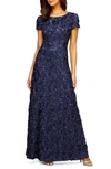 Alex Evenings Embellished Lace A-line Evening Gown In Navy
