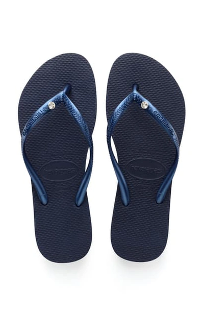 Havaianas 'slim Crystal Glamour' Flip Flop In Navy Blue