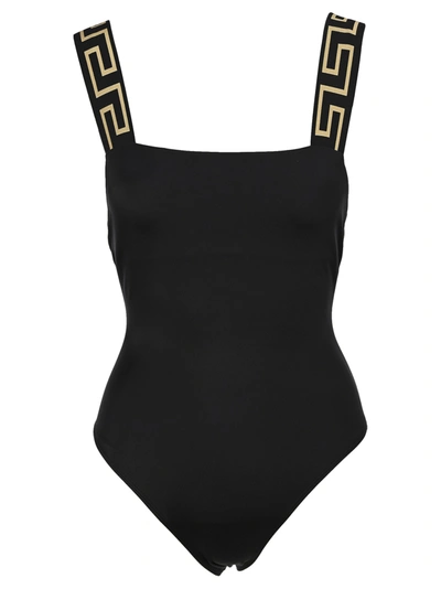 Versace Greca Border One-piece Swimsuit In Black