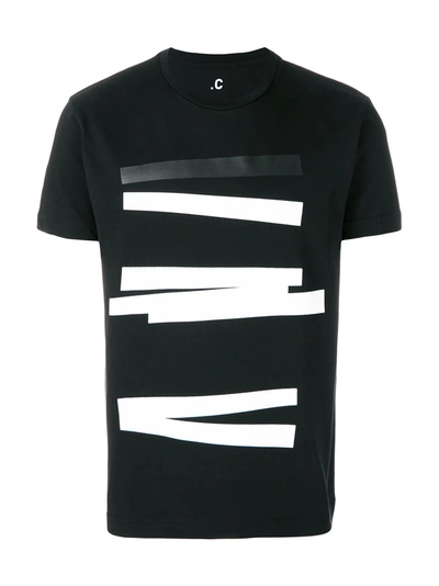 Plain Stripes Print Crew Neck T-shirt In Black/white