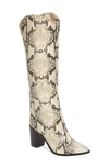 Schutz Maryana Block Heel Boots Womens Crocodile Pull On Knee-high Boots In Natural