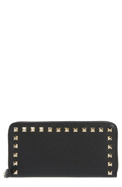 Valentino Rockstud Continental Leather Wallet In Black
