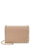 Valentino Rockstud Leather Wallet On A Chain In Poudre