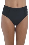 La Blanca Island Goddess Side Shirred High Waist Bikini Bottoms In Black