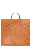 CLARE V SIMPLE GROMMET LEATHER TOTE,HB-TT-ST-100089-CUOIO
