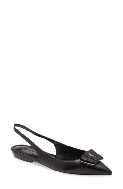 Saint Laurent Anais Ysl Bow Slingback Flats In Black/navy