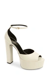 Saint Laurent Platform Ankle-strap Leather Sandals In Pearl
