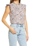 ENGLISH FACTORY FLORAL RUFFLE NECK TOP,UK1034T