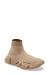 Balenciaga Speed 2.0 Recycled Knit Sneakers With Bicolor Sole In Beige