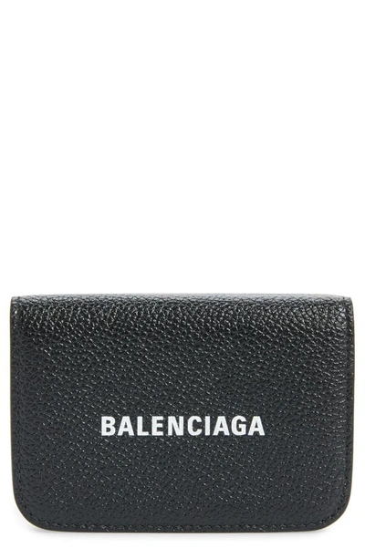 Balenciaga Mini Cash Logo Leather Wallet In Black/ L White